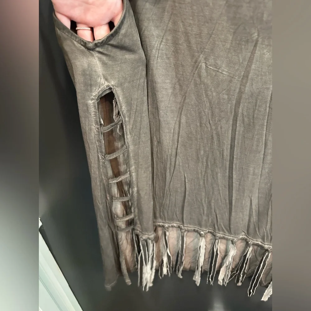 POL | Olive Green Fringe Top | Cowl Neck | Open Side Detail | Medium | NWT - Picture 3 of 7